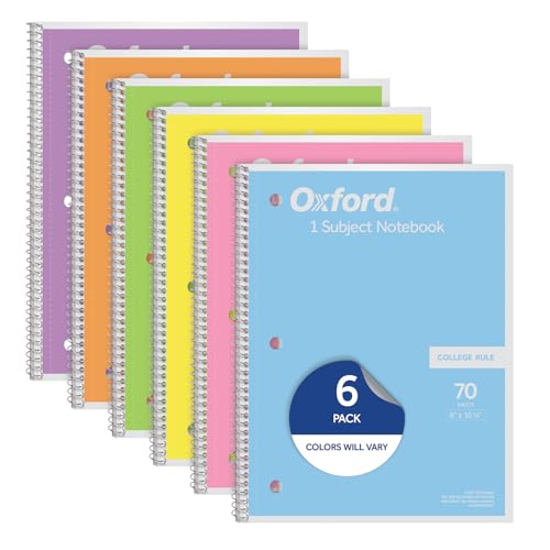Oxford Spiral Notebook Set, College Ruled, 6 Pastel Colors