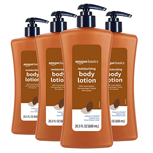 Amazon Basics Cocoa Butter Lotion, Non-Greasy, Paraben Free, 4 Pack