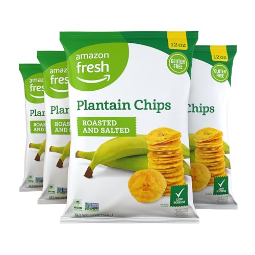 Amazon Fresh Roasted & Salted Plantain Chips, 12 Oz, 4-Pack