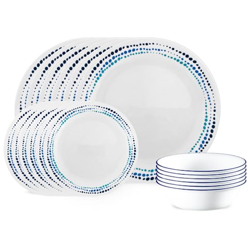 Corelle 18-Piece Ocean Blue Dinnerware Set, Chip Resistant