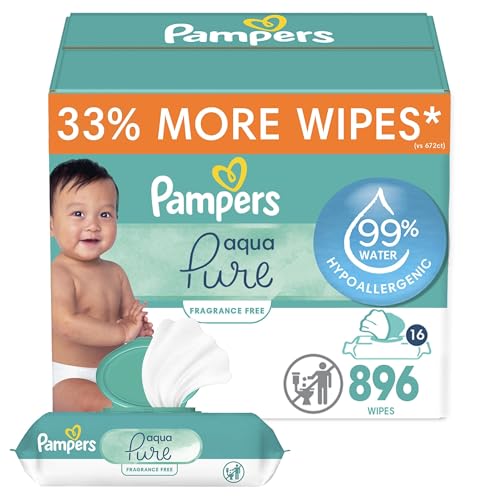 Pampers Aqua Pure Baby Wipes, Unscented, 896 Count