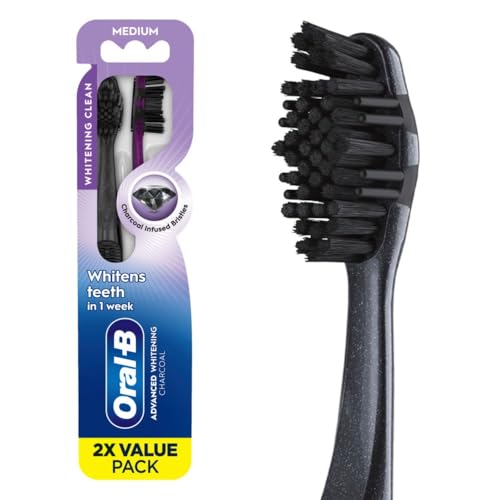 Oral-B 3D White Charcoal Medium Toothbrush, 2-Pack, Whitens Teeth