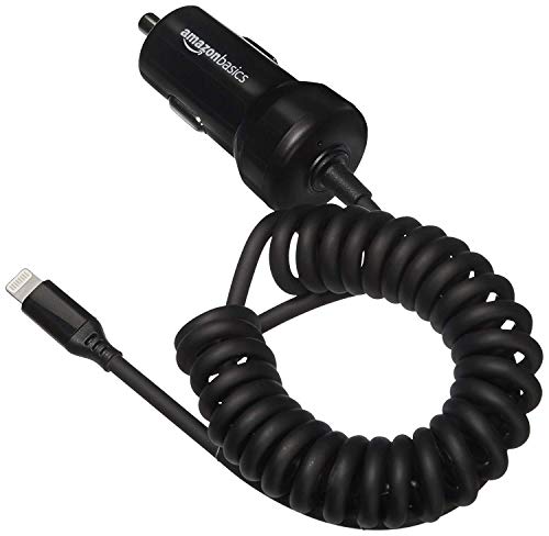 Amazon Basics 12W Car Charger with Lightning Cable – Black