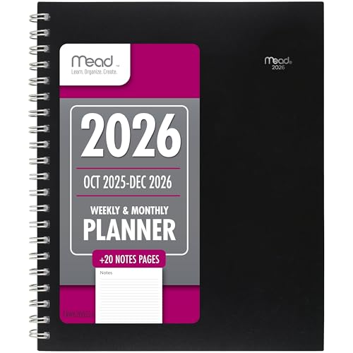 Mead 2026 Weekly/Monthly Planner, Large, Black, 15-Month