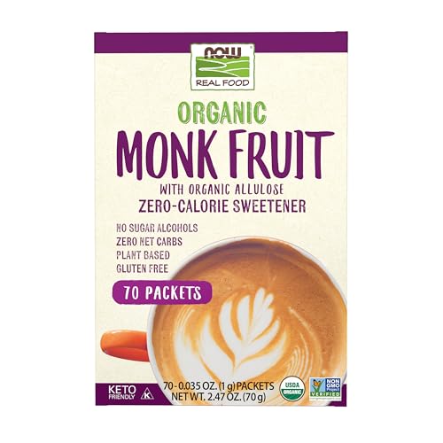 NOW Foods Organic Monk Fruit Sweetener, Zero-Calorie, 70 Packets