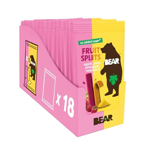 BEAR Real Fruit Snack Splits – Raspberry & Pineapple, Pack of 18