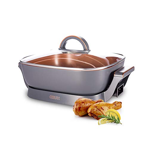 Crux 12″ Nonstick Electric Skillet with Temp Probe, Silver