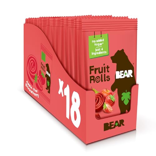 BEAR Strawberry Fruit Snack Rolls, Gluten-Free, Vegan, 18-Pack