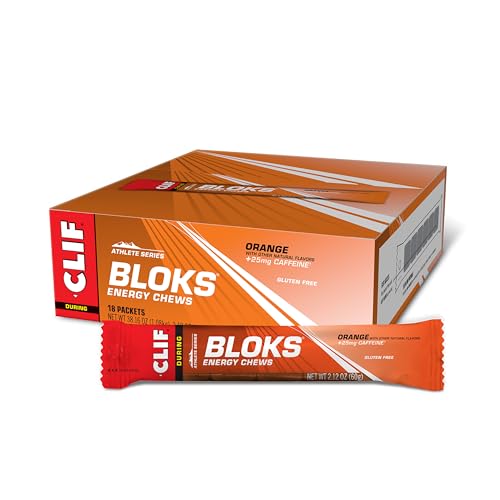 CLIF BLOKS Orange Caffeine Energy Chews, 18 Count, Non-GMO