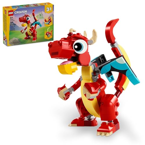 LEGO Creator 3-in-1 Red Dragon Toy Set, Ages 6+