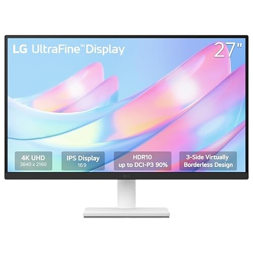 LG 27″ 4K UHD HDR10 Monitor, Borderless, White (w/Prime)