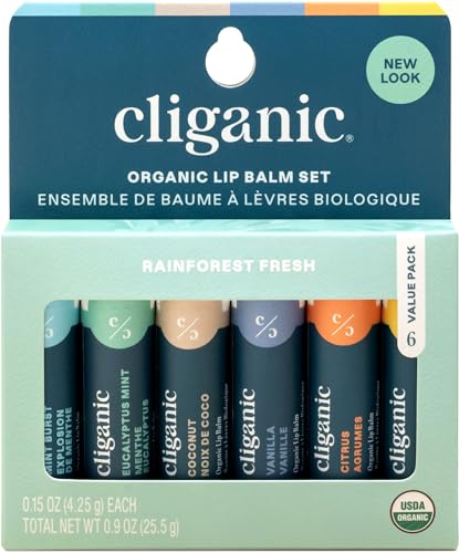 Cliganic Organic Lip Balm Set – 6 Flavors, 100% Natural