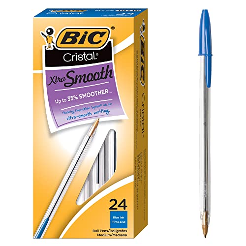 BIC Cristal Xtra Smooth Blue Ballpoint Pens, Medium, 24-Pack