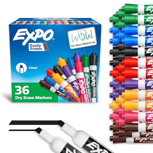 EXPO Low-Odor Dry Erase Markers, Assorted Colors, 36-Pack