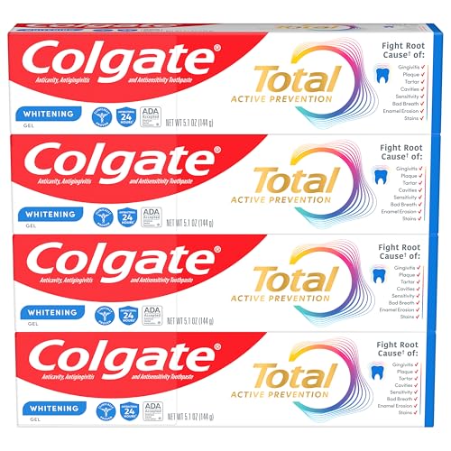 Colgate Total Whitening Fluoride Toothpaste, Mint, 4 Pack, 5.1 oz