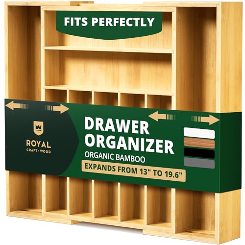 ROYAL CRAFT WOOD Bamboo Kitchen Drawer Organizer – 9 Slot