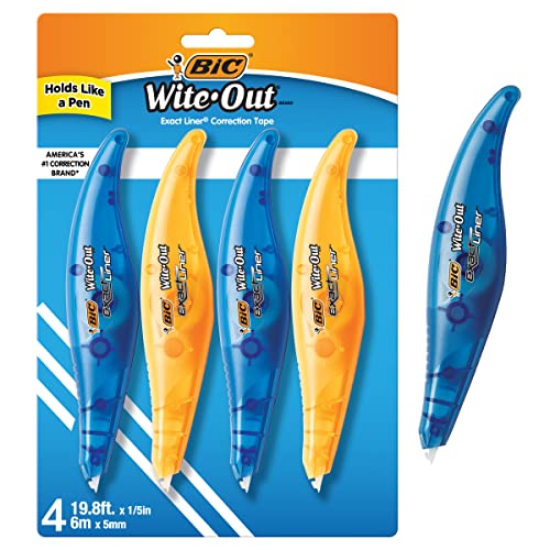 BIC Wite-Out Correction Tape, 19.8ft, 4-Pack, Tear-Resistant