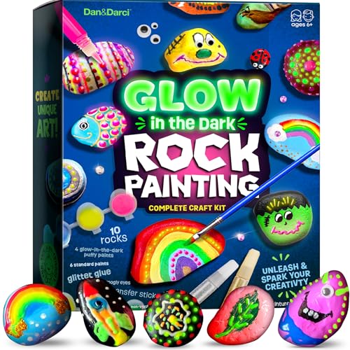 Dan&Darci Glow-in-the-Dark Rock Painting Kit for Kids Ages 6-12