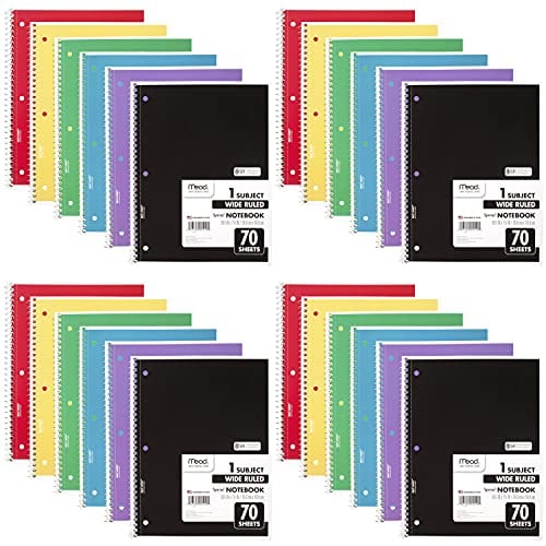 24-Pack Mead Wide Ruled Spiral Notebooks, 70 Sheets