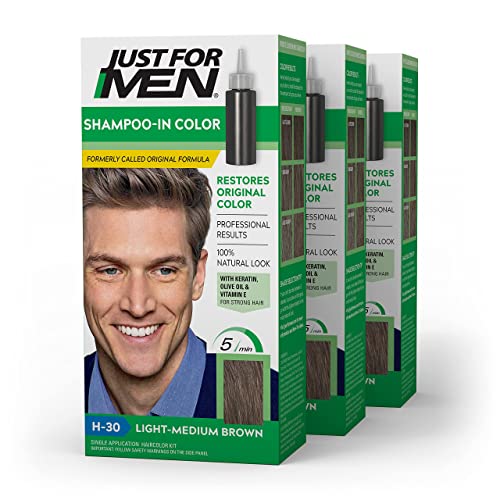 Just For Men Shampoo-In Hair Color, Light-Medium Brown, 3-Pack