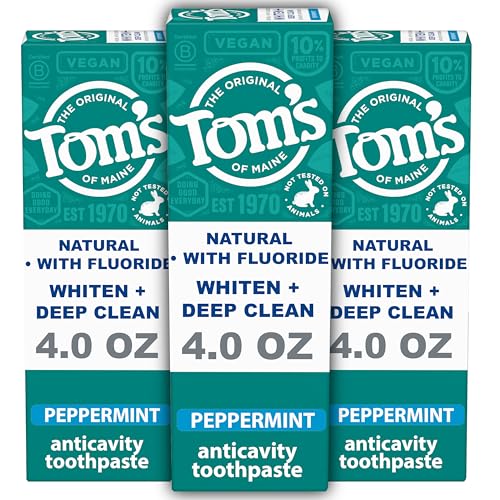 Tom’s of Maine Natural Peppermint Whitening Toothpaste, 4 oz, 3-Pack