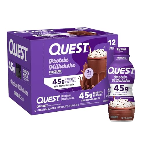 Quest Chocolate Protein Shake, 45g Protein, 2g Sugar, Gluten-Free, 12 Pack