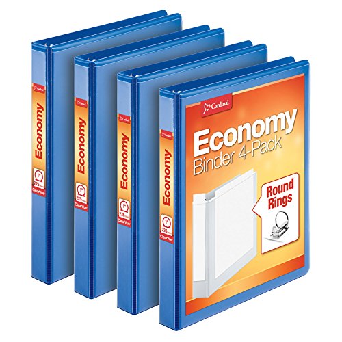 Cardinal 1″ Blue 3-Ring Binder, Holds 225 Sheets, 4-Pack