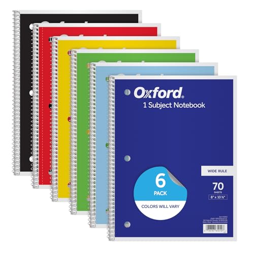 Oxford 1-Subject Spiral Notebooks, 6-Pack, 8×10.5″, 70 Sheets