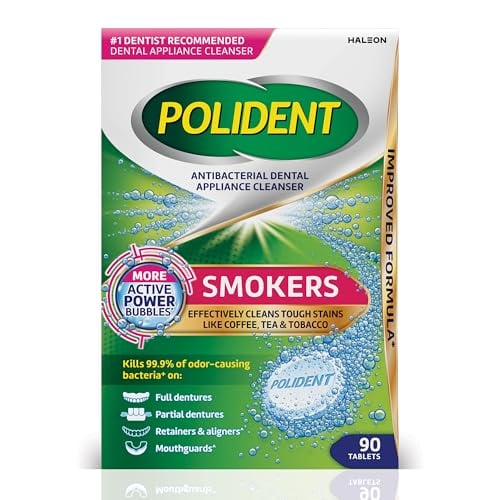 Polident Smokers Antibacterial Dental Cleanser Tablets, 90 Count