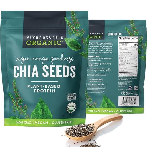 Viva Naturals Organic Chia Seeds, 2 lb – Omega-3, Vegan Protein