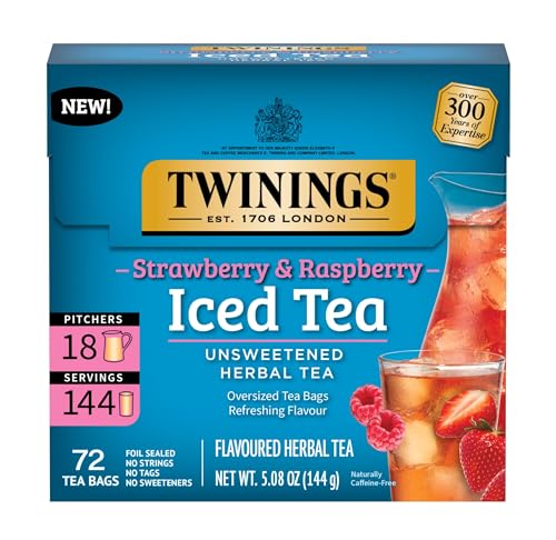 Twinings Strawberry Raspberry Herbal Iced Tea, 72 Bags