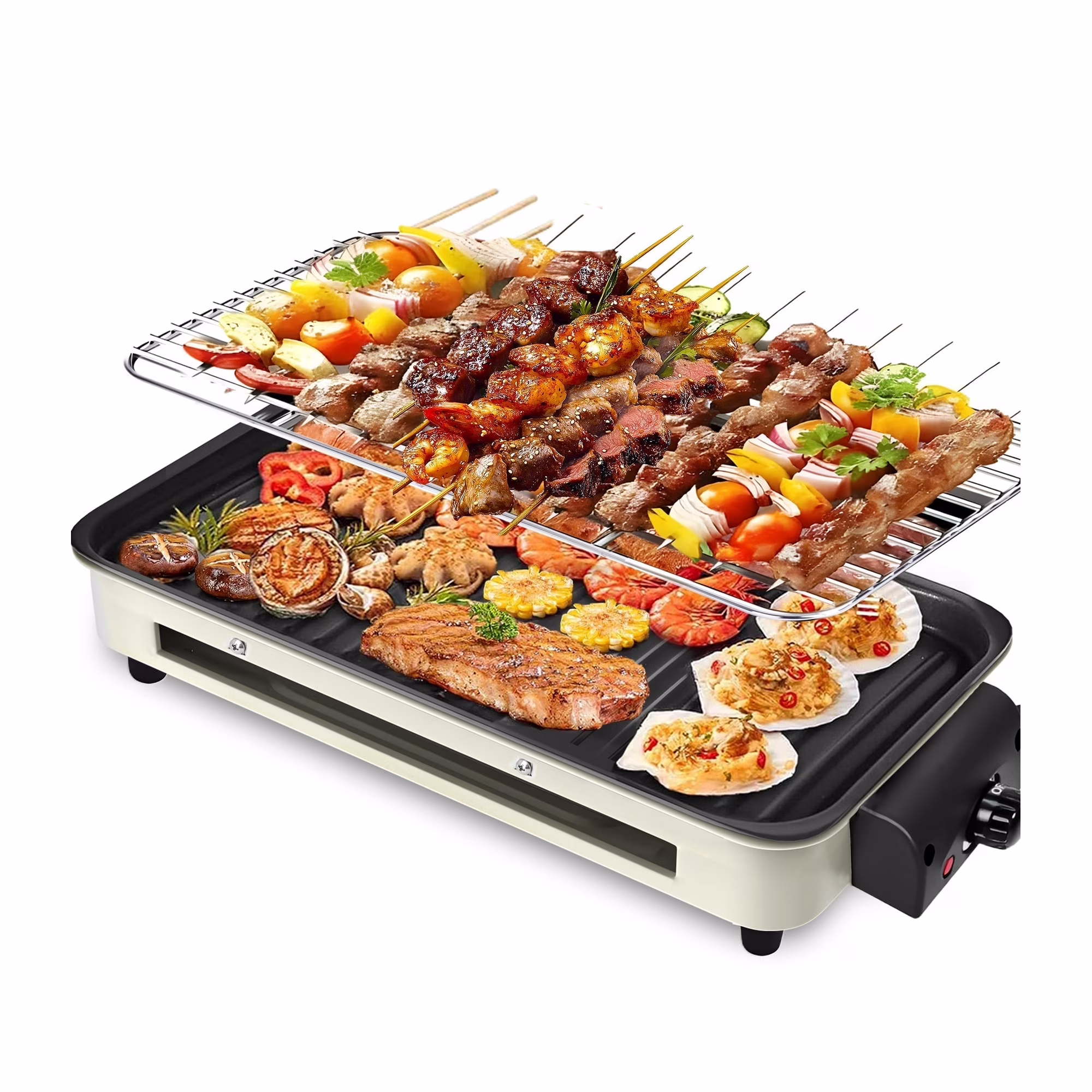 Casualife Electric Griddle 2 in 1 Indoor Smokeless Grill with Removable Non Stick Plate