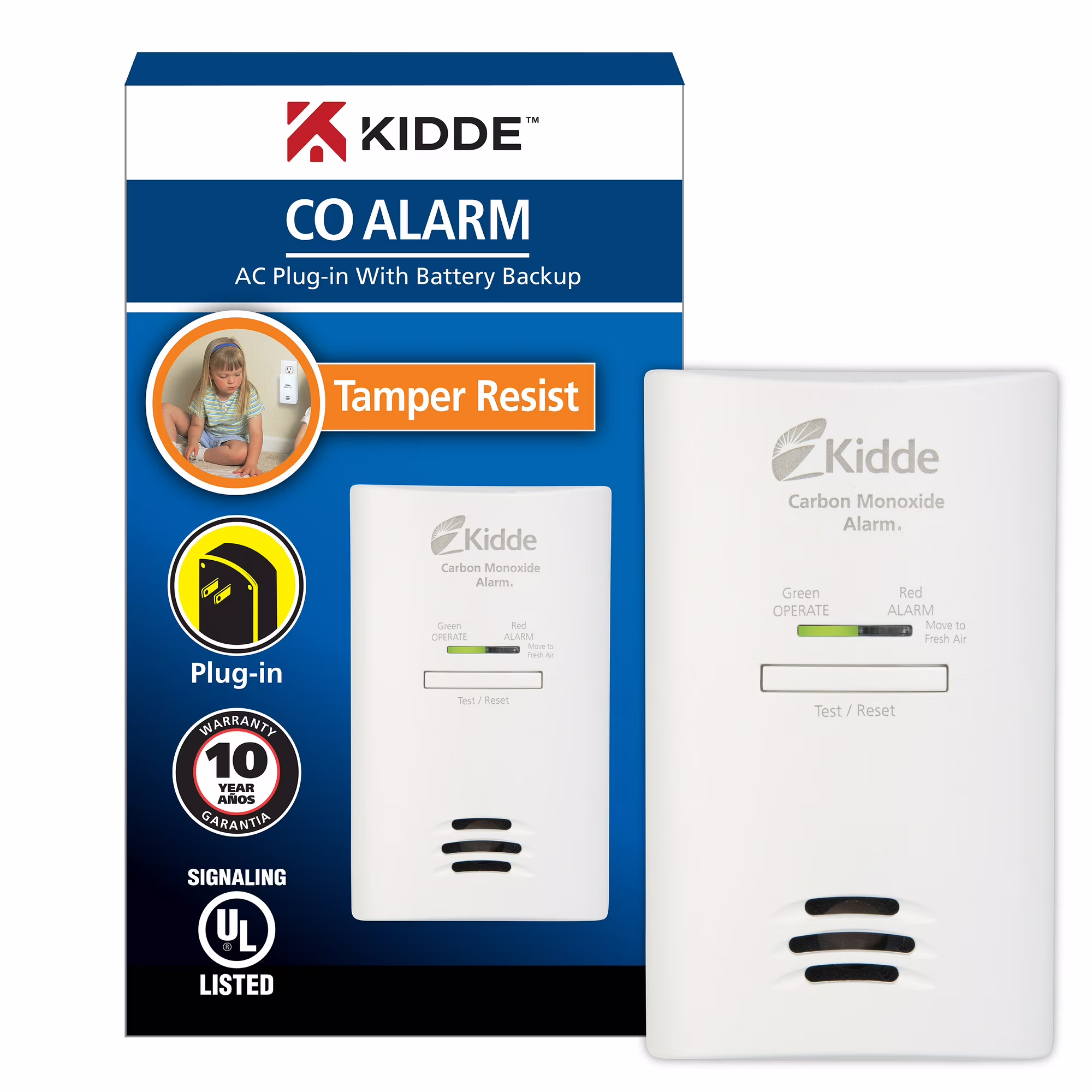 Kidde AC Plug-In Carbon Monoxide Detector with Battery Backup, CO Alarm with LED Light Indicators