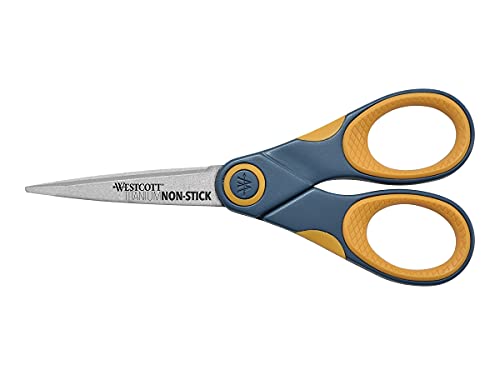 Westcott 5-Inch Non-Stick Titanium Scissors, Yellow/Gray