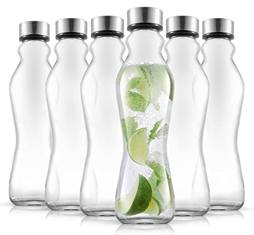 JoyJolt 18 oz Glass Bottles Set of 6 with Leakproof Lids