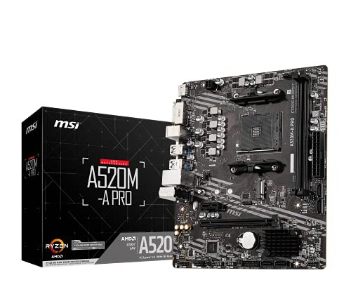 MSI A520M-A PRO V1 Gaming Motherboard, AMD Ryzen, Micro-ATX