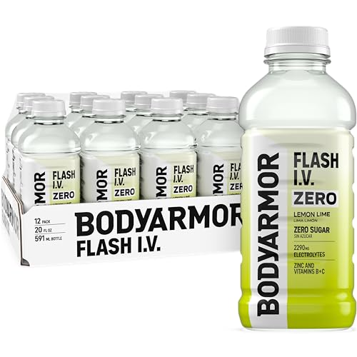 BODYARMOR Zero Sugar Lemon Lime Electrolyte Drink, 20 Fl Oz, 12-Pack