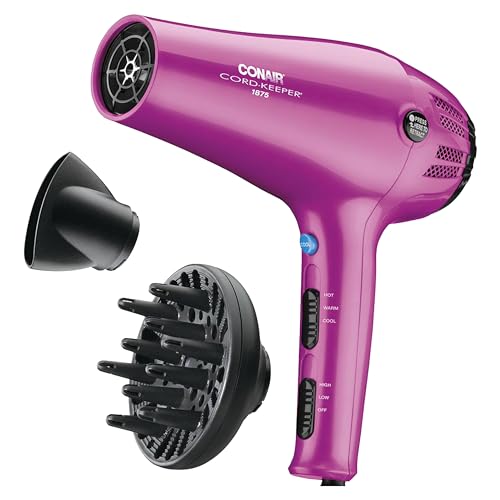 Conair 1875W Pink Hair Dryer, Retractable Cord, Ionic Technology