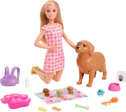 Barbie Doll & Pets: Blonde, Mommy Dog, 3 Puppies & Accessories