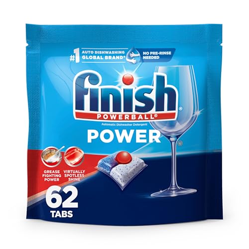 Finish Power Dishwasher Pods, Deep Clean & Shine, 62 Count