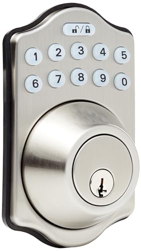 Amazon Basics Keyless Keypad Deadbolt Door Lock, Satin Nickel