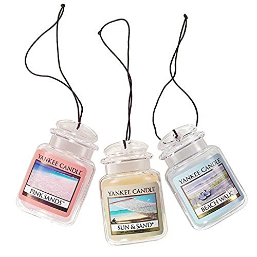Yankee Candle Car Jar 3-Pack Air Fresheners – Beach Walk, Pink Sands, Sun & Sand