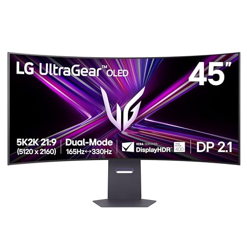 LG 45″ Ultragear OLED Curved Gaming Monitor, 165Hz, G-Sync, USB-C