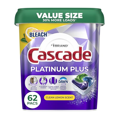 Cascade Platinum Plus Dishwasher Pods, Lemon Scent, 62 Count