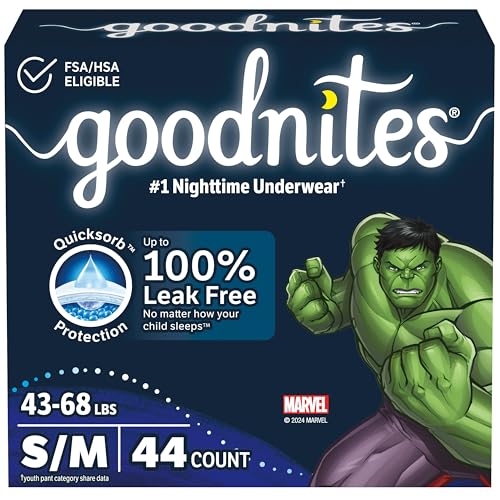 Goodnites Boys’ Bedwetting Underwear, Size S/M, 44 Count