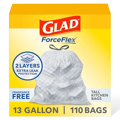 Glad ForceFlex 13 Gal Fragrance-Free Trash Bags, 110 Ct