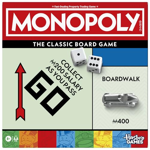 Monopoly Classic Board Game with Storage Tray, Ages 8+