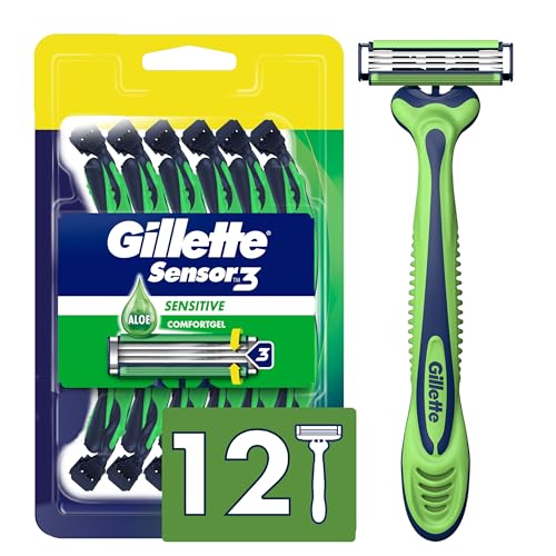 Gillette Sensor3 Men’s Sensitive Disposable Razors, 12 Pack
