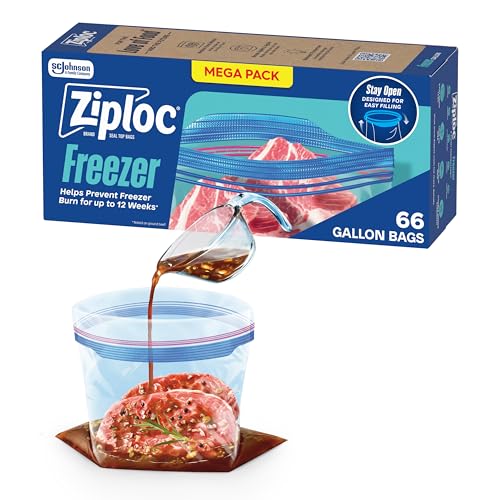 Ziploc Gallon Freezer Bags, Easy Fill, 66 Count