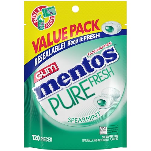 Mentos Spearmint Sugar-Free Gum, 120 Pieces, Resealable Bag